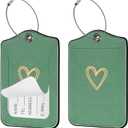 Voidborne Personalized Initial Luggage Tags for Suitcases,2 PCS Elegant PU Leather Name Tag with Privacy Cover ID Label with Address Card,Women Men Travel Bag Backpack Tags,Cute Heart,Green