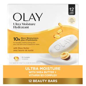 Olay Beauty Bar, Ultra Moisture,10x More Moisturizers, Nourishing Conditioners, Smooth & Gentle on Skin, Vitamin B3 Complex, For All Skin Types, Shea Butter Scent, 3.17 oz, (Pack of 12)