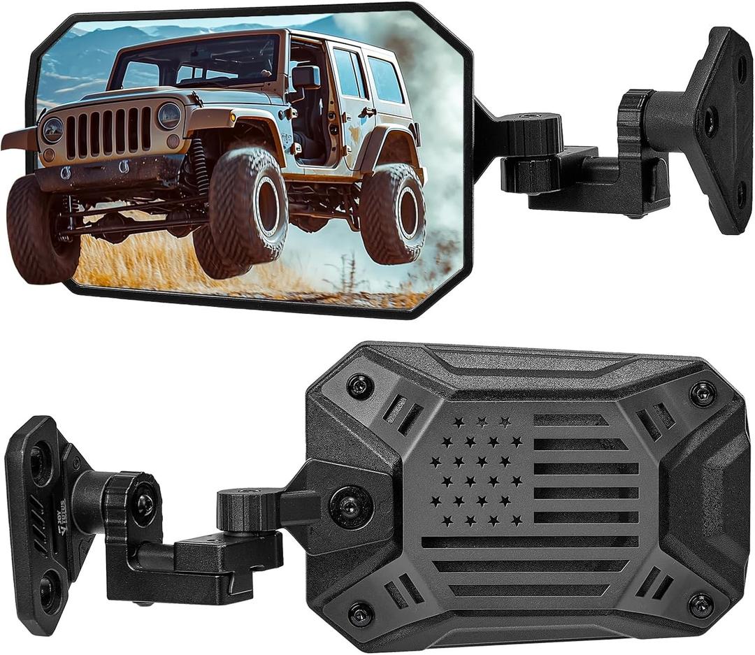 JOYTUTUS Mirrors Doors Off or Doors On with Integrated Spot Light Mount Compatible with Wrangler TJ JK JKU, Wider View No Vibrate & Wobble Side Mirrors for 1997-2018 Wrangler (Black)