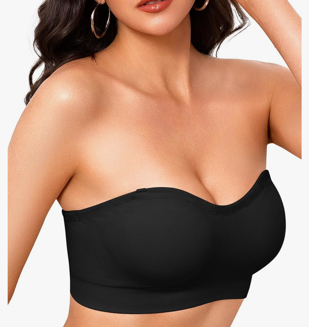 Strapless Bras for Women Non-Slip Wireless Bandeau Bra Seamless Padded Tube Top Bra Including Fabric & Clear Straps