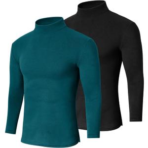 Cutecrop 2 Pack Men Mock Turtleneck Long Sleeve Shirts Double Sided Fleece Thermal Pullover Sweater Slim Fit Base Layer Top (Green, XXL)