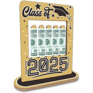 Graduation Money Holder Wooden Frame - Double Side Cash Holder for Class of 2025 Students - Creative Graduation Celebration Party Decoration Supplies - Keepsake Gift for Grads(Gold) - A04