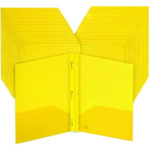Mr. Pen- Plastic Folders with Pockets and Prongs, 36 Pack, Letter Size, Yellow, Flexible Plastic Folders with Prongs and Card Slot