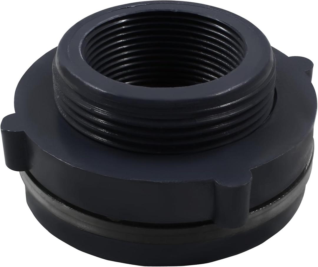 1 Pack 1-1/2 PVC Bulkhead Fitting, Bulkhead Tank Connector Adapter Fitting for Rain Barrels, Water Tank, Aquariums - Dark Grey