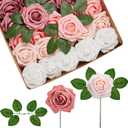 InnoGear Artificial Flowers, 50 Pcs Shades of Dusty Foam Fake Roses Bulk with Stems for Decoration DIY Wedding Bouquets Centerpieces Bridal Shower Party Christmas Tree