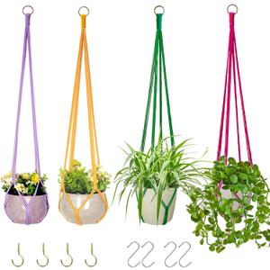 Hanging Planters for Plants with 8 Hooks, Handmade Colorful Cotton Rope Hanging Plant Holder Indoor & Outdoor Boho Room Decor Hanging Ceiling Decor4 Pack. (4 Color)