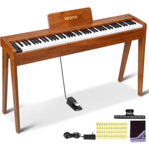 Digital Piano 88 Keys Semi-Weighted Full Size Keyboard for Beginners, Electric Piano with MIDI, Pedal, Keyboard Piano 800 Tones, 600 Rhythms, Dual Speakers, Recording Function (Brown)