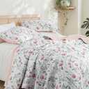 Exclusivo Mezcla Floral Quilts Queen Size, White Queen Quilt Bedding Set with Watercolor-Inspired Botanical Pattern, Reversible Lightweight Bedspreads Coverlets Bed Cover for All Seasons (92"x96")