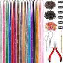 48 Inch Glitter Hair Tinsel Extensions Kit (16 Colors, 4800 Strands) With Tools - Heat Resistant Fairy Hair Accessories for Women, Girls, Kids