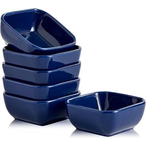 Ceramic Dipping Bowls Set of 6,3 Ounce Porcelain Small Mini Dip Bowl Square Soy Sauce Dish - Good for Tomato Sauce, Sushi Soy, BBQ,Charcuterie Board(Navy)