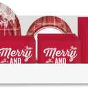 Red Plaid Deer Christmas Tableware Kit (Pack of 80) - Durable & Vibrant Party Supplies - Perfect for Festive Parties, Family Gatherings & More