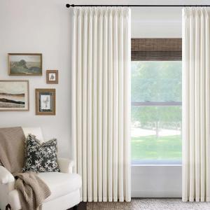 Cream Ivory Extra Wide Pinch Pleat Linen Curtains 120 Inches Long for Living Room Sliding Glass Door 70 Inch Wide Curtain Memory Trained Pleated Drape with Hooks Rings 70 x 120 Large Window Curtain (Natural)