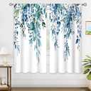 Teal Eucalyptus Botanical Leaves Floral Window Curtains Blue Watercolor Turquoise Flower Plant Wildflower Farmhouse Curtain Drapes Herb Curtains for Bedroom Living Room Treatment 42Wx63H(42"W x 63"L (Pack of 2), 07 Navy Blue)