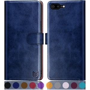 SUANPOT for iPhone 7 Plus/ 8 Plus 5.5"(Non iPhone 7/ 8 4.7") with RFID Blocking Leather Wallet case Credit Card Holder, Flip Book Phone case Shockproof Cover Women Men for Apple 7 Plus/ 8 Plus case Blue