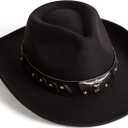Womens Western Cowboy Cowgirl Hats with Belt Buckle (Medium, Black)