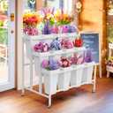 Asee'm Flower Display Stand With 12PCS Buckets 3 Tier Flower Cart Display Stand with Wheels Heavy Duty Moving Metal Plant Stand Flower Bar Flower Rack for Florist Indoor Outdoor Patio Garden White