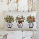 Christmas Eucalyptus Mistletoe Throw Pillow Cover, 12 x 20 Inch Chinoiserie Pillowcase Winter Holiday Cushion Case Decoration for Sofa Couch