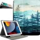 Vimorco Case for iPad 5th/6th Generation, for iPad 9.7 inch 2017/2018, for iPad Air 1/2, Premium Leather Protect Smart Covers,Pencil Holder, Adjustable Stand with Auto Wake/Sleep, Green Forest