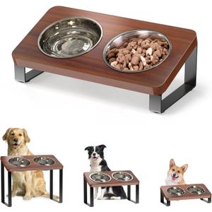 Ergonomic Elevated Dog Bowl Stand Feeding Station with Stainless Steel Bowls Included- Waterproof 15 Tilted Raised Dog Feeder for Small, Medium & Large Breeds, Durable & Easy to Clean