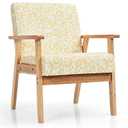 Modern Accent Armchair Upholstered Lounge Chair w/Rubber Wood Leg Yellow Floral
