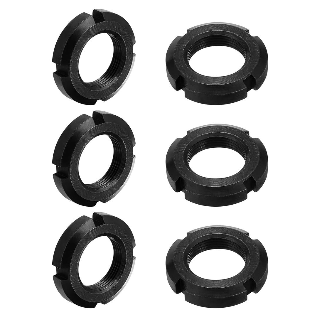 uxcell M27x1.5mm Retaining Four-Slot Slotted Round Nut, 6Pcs Carbon Steel Round Lock Nut for Various Rolling Bearings, Industrial Field, Black