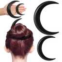 2 Pcs Hand Carved Crescent Moon Hair Fork for Women Moon Hair Stick Wooden Moon Hair Clip Crescent Moon Hairpin Wood Moon Hair Accessories Hair Styling Pins Moon Barrettes, 2 Sizes (Black)