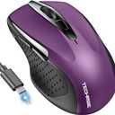 Bluetooth Mouse (BT5.0/3.0 & 2.4G) Rechargeable Wireless Mouse, 4800 DPI Optical Tracking, 6 Adjustable DPI, 2.4GHz with USB A Receiver, Quiet Clicks, Ergonomic Grips, 6 Buttons - Purple