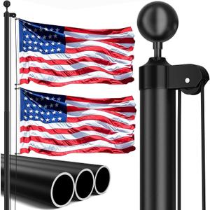 20FT Heavy Duty Flag Pole,14-Gauge Aluminum,Resist Strong Wind,Sectional Black Residential Flagpole Complete Kit - USA Flag,Black Ball, Aluminum Clips