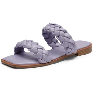 DREAM PAIRS Women's Braided Sandals Slip on Slides Two Straps Square Toe Dressy for Summer, size 8