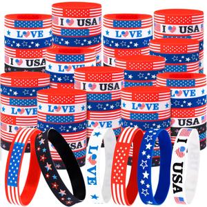 Moon Boat 144PCS 4th/ Fourth of July Accessories Party Favors: Patriotic Silicone Rubber Bracelets Bulk USA Flag Wristbands American Memorial Day Decorations Gifts Supplies