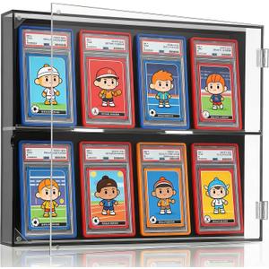 Acrylic Sports Card Display Case, Wall Mount Frame with UV Protection Clear View for 8 Graded Trading Cards, Display for Baseball Football Basketball Hockey Collections, Black