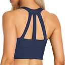 XUNYU Longline Sports Bra for Women Open Back Workout Tops Padded Yoga Tank Wide Strap Halter Crop Top Build in Bra Gym Large