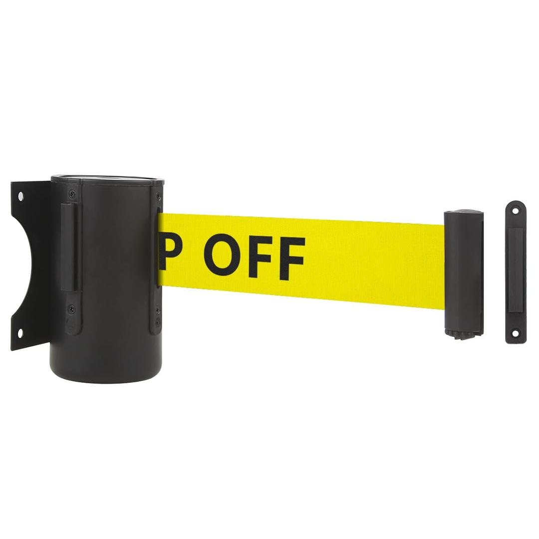 A-KARCK Wall Mount Retractable Belt 16 Foot, Crowd Control Wall Barrier with Steel Case Black and Yellow Belt with Danger - Keep Off