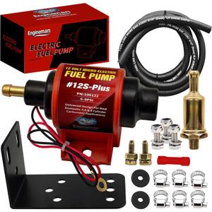 Universal 12 Volt Electric Fuel Pump 5-9 PSI, 35GPH, Super 12S Plus for Gasoline Diesel Engines with 5/16 Inch (8mm) ID Fuel Line Hose 6.56FT