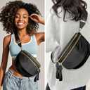 Checkered Crossbody Bags for Women, Large Nylon Bum Bags Plus Size Fanny Pack Sling Bag Belt Bag for Women Travel, Pure Black
