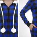 Giggling Getup Women Christmas Pajamas, Buffalo Plaid Pajamas with Hood, Flannel Sherpa Jumpsuit PJ (Blue)