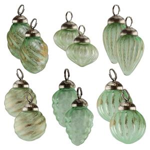 AuldHome Design Mercury Glass Finial Ornaments (Set of 12, Soda Glass, Small) Distressed Metal Antique Style Christmas Tree Decorations - 1.3 to 2-Inch Size