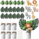 Amyhill 6 Sets Jungle Baby Shower Centerpieces Safari Baby Shower Centerpieces for Table Jungle Wild One Party Decoration with Artificial Forest Palm Leaf Toppers for 1st Birthday