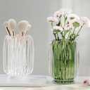 DASITON Makeup Brush holder Organizer,Crystal Cosmetic Makeup Brush Glass Brushes Storage Holder, Vintage Make Up Brush Cup Holder striped vase(Clear)