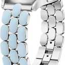 Wearlizer Metal Bracelet Compatible with Samsung Galaxy Watch 7 Band 6 5 4 Active 2 FE 40mm 44mm/Watch 6 4 Classic/5 Pro/3, 20mm Enamel Dressy Stainless Steel Strap for Samsung Watch Bands Women (Silver/Light Blue)