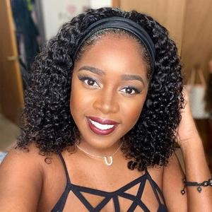 XSY Headband Wig Human Hair Deep Wave Headband Wigs for Black Women None Lace Front Wigs Virgin Curly Human Hair Wigs 150% Density (12 Inch, Natural Color) (12 Inch (Pack of 1))