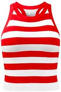 OQQ Womens Cerw Neck Sports Bra Workout Crop Striped Tank Tops Padded with Medium Support, Size medium