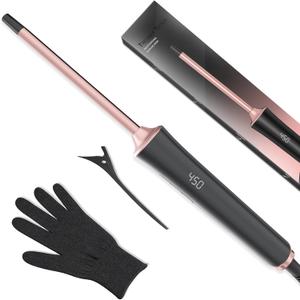 Small Curling Iron 2/5 Inch, Tresses Touch Curling Iron Wand for Short & Long Hair, 10 mm Ceramic Small Barrel Hair Curler with Adjustable Temperature, Include Heat Resistant Glove & Clip (Rose Gold)