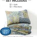 NEWLAKE Quilt Set Twin Size, 100% Cotton Patchwork Green Bohemian Quilt Sets, Reversible Bedspread Lightweight and Breathable for All Seasons, Soft Quilted Bedspread