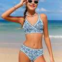 KANGKANG Girls Swimsuit Bikini Set Solid Color V-Neck Two Piece Bathing Suit with Chest Pad Adjustable Straps Swimwear 7-16T