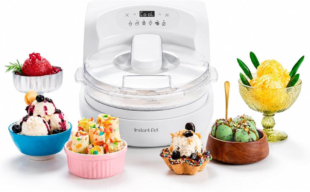 Instant Pot InstantChill Ice Cream Maker with Built‑In Compressor, No Pre‑Freezing, Real Ice Cream in Minutes*, Gelato, Sorbet, Rolled, Non‑Dairy, Mix‑Ins, Easy Clean Up, Quiet, Makes Up to 2 Pints
