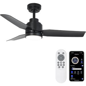 Black Ceiling Fans with Lights, 42 Inch Modern Ceiling Fan with Remote for Bedroom, Living Room, Patio, Outdoor&Indoor, Dimmable 3 Color Ceiling Fans with 6 Speeds, Quiet DC Motor, Timer