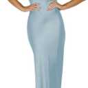 Satin V Neck Puffy Sleeves Silk Midi Dresses Empire Waist Elegant Tie Back Formal Cocktail Dress for Women Wedding Guest, Medium