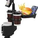 Car Cup Holder Expander, 6-in-1 Universal Cup Holder Tray Compatible with 2.3" to 3.6", Multi Cup Holders Table with Large Food Tray Phone Mount, for Travel Auto Trucker Road Trip Essentials