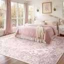 RELEANY Area Rugs 8'x10' Washable Non-Slip, Floral Vintage Distress Print Pattern Medallion Carpet for Living Room Bedroom Dining Room, Pink Greypink Cute